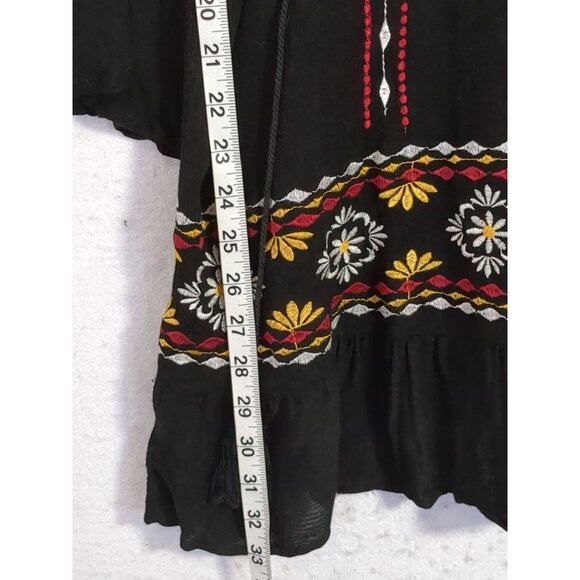 Exist Mini Tunic Dress Womens S Black Boho Southwestern Festival Embroidered - Picture 10 of 12